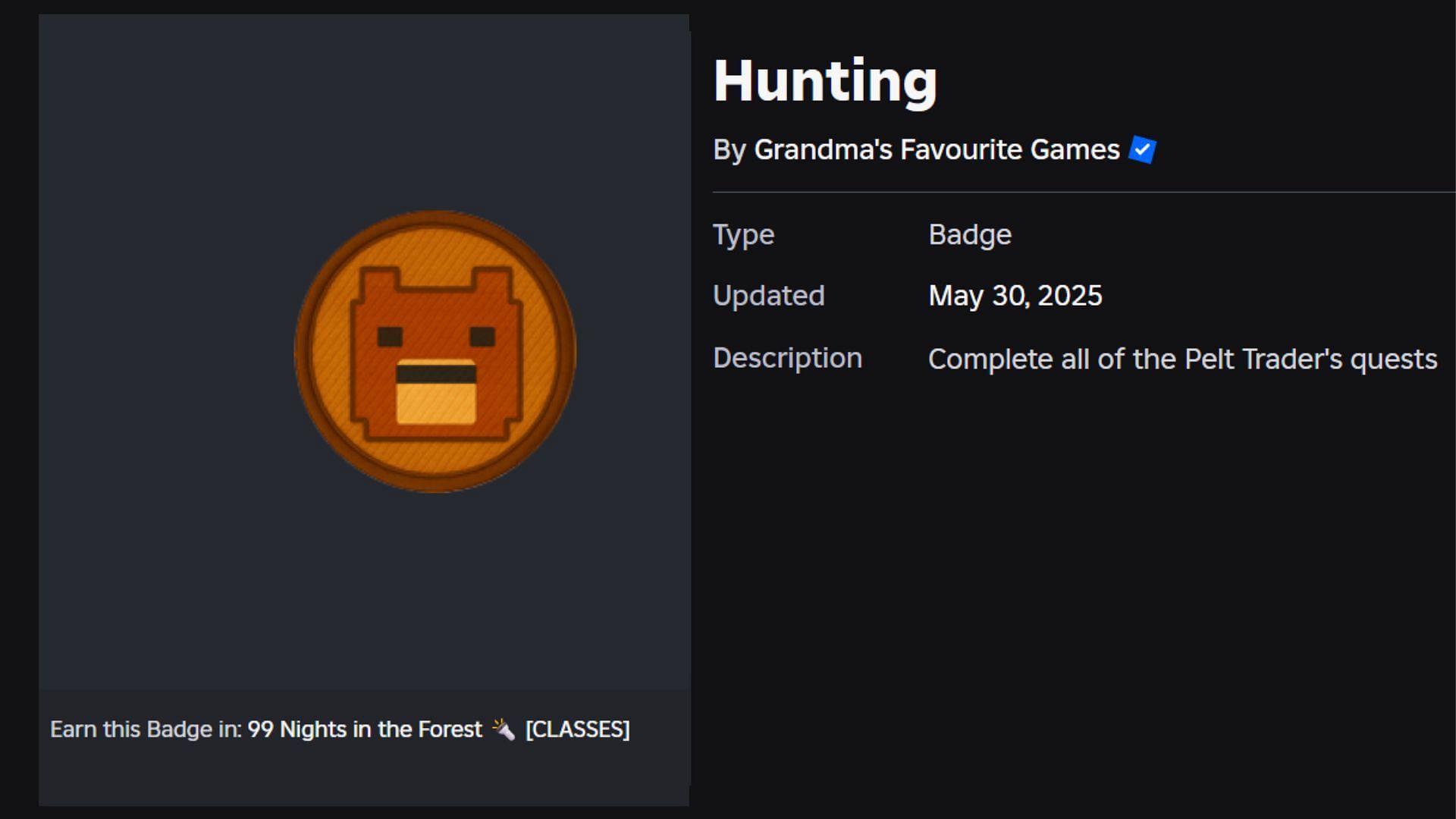 The Hunting Badge (Image via Roblox)